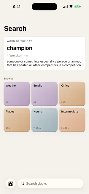 Vocaby add-word screen auto-filling the definition, pronunciation, and examples for a new word